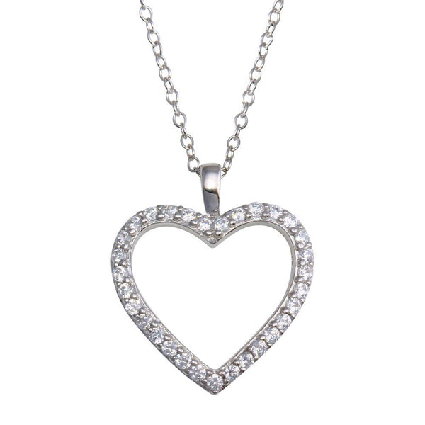Rhodium Plated 925 Sterling Silver CZ Open Heart Necklace