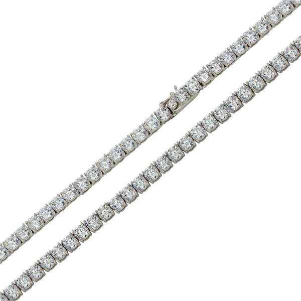 Rhodium Plated 925 Sterling Silver Round CZ Tennis Necklace and Bracelet 4mm