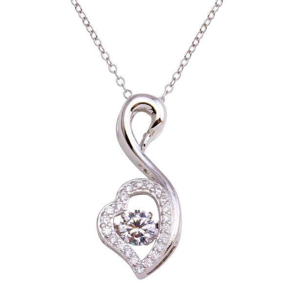 Rhodium Plated 925 Sterling Silver Open Swan Dancing CZ Necklace