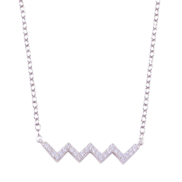 Rhodium Plated 925 Sterling Silver Round ZigZag CZ Necklace
