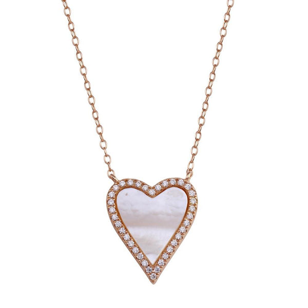 Rose Gold Plated 925 Sterling Silver Heart Mother of Pearl Necklace