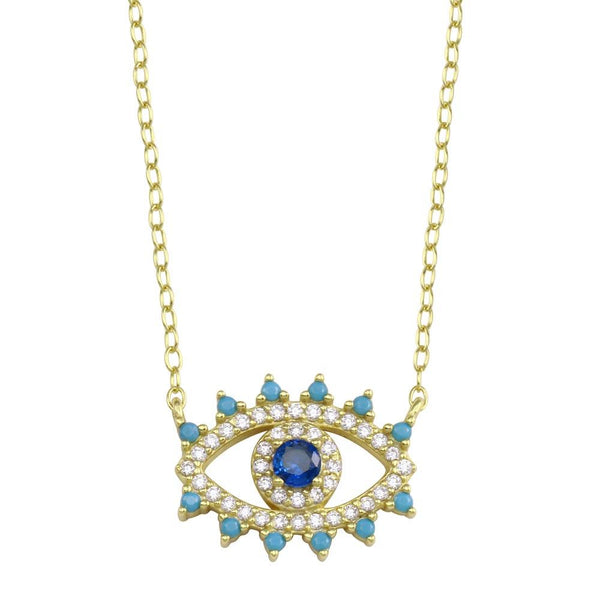Gold Plated 925 Sterling Silver Evil Eye Blue CZ Necklace