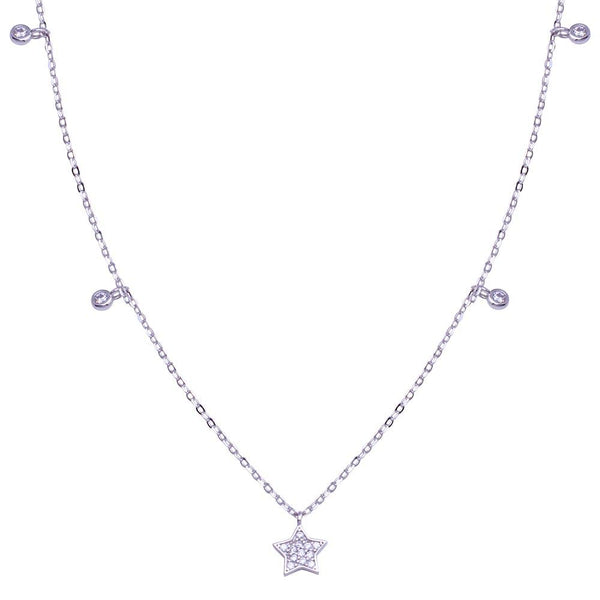 Rhodium Plated 925 Sterling Silver Star and Round CZ Necklace