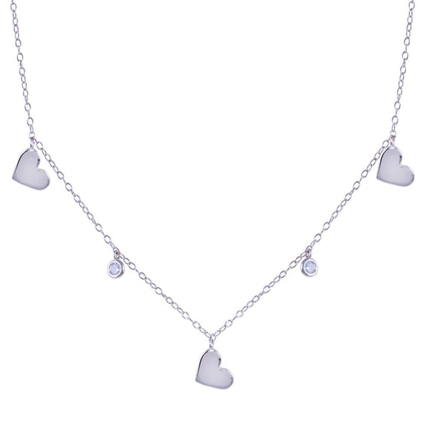 Rhodium Plated 925 Sterling Silver Dangling Heart Clear CZ Necklace