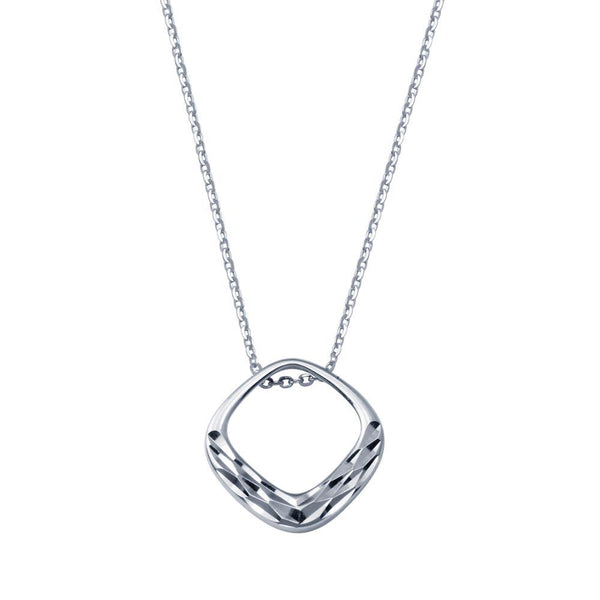 Rhodium Plated 925 Sterling Silver Square Diamond Cut Pendant Adjustable Necklace