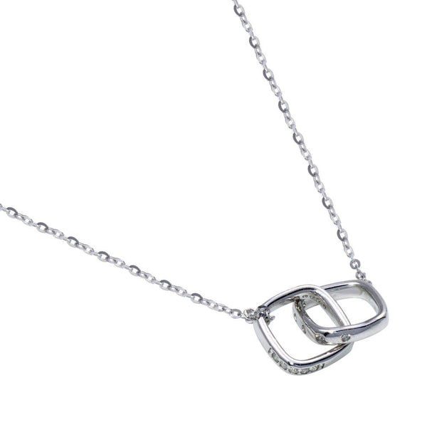 Rhodium Plated 925 Sterling Silver Square Link Necklace