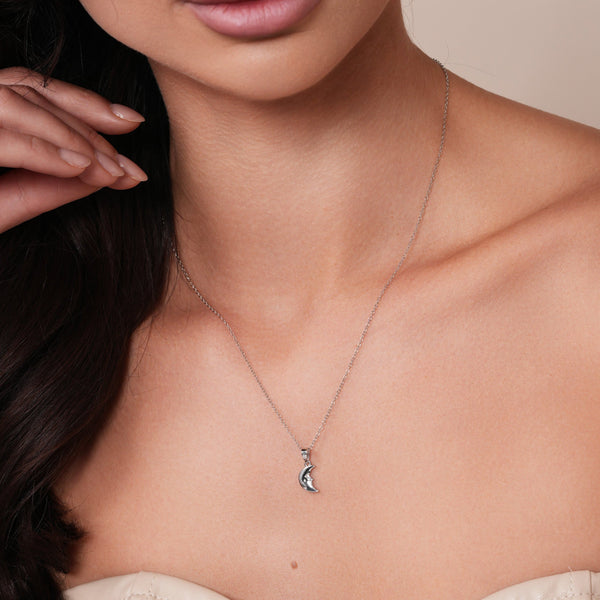 Rhodium Plated 925 Sterling Silver 7.2mm x 9.9mm Moon Face Adjustable Pendant Necklace