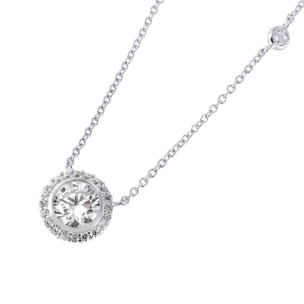 Silver 925 Rhodium Plated Round Cluster CZ Pendant Necklace