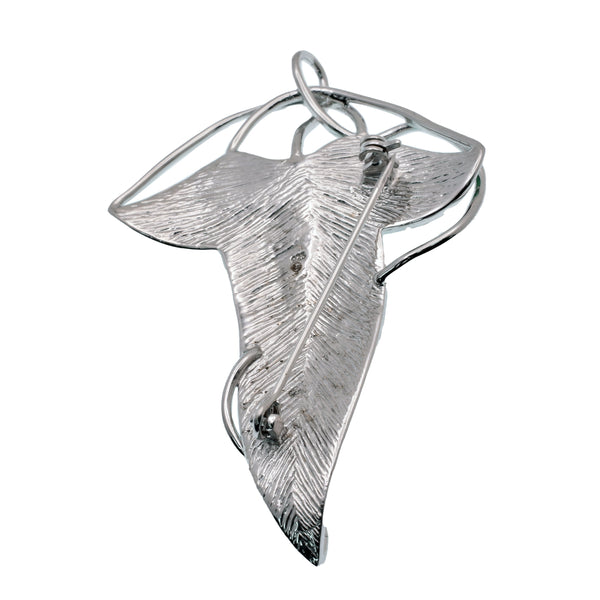 Rhodium Plated 925 Sterling Silver Elven Leaf 44.2mm x 68.6mm Brooch Pin
