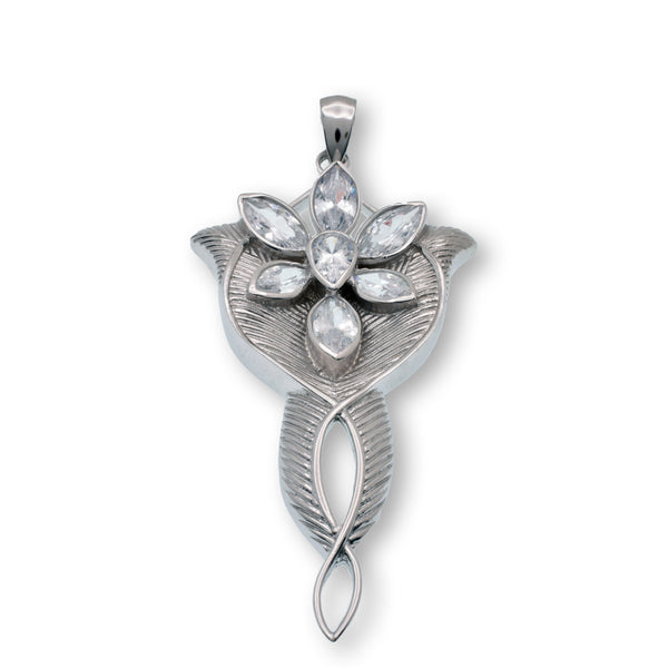 Rhodium Plated 925 Sterling Silver Evenstar Marquise Clear CZ 33.8mm x 66.5mm Pendant