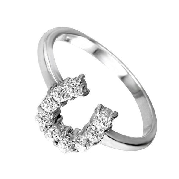 Silver 925 Rhodium Plated Lucky Horseshoe CZ Ring