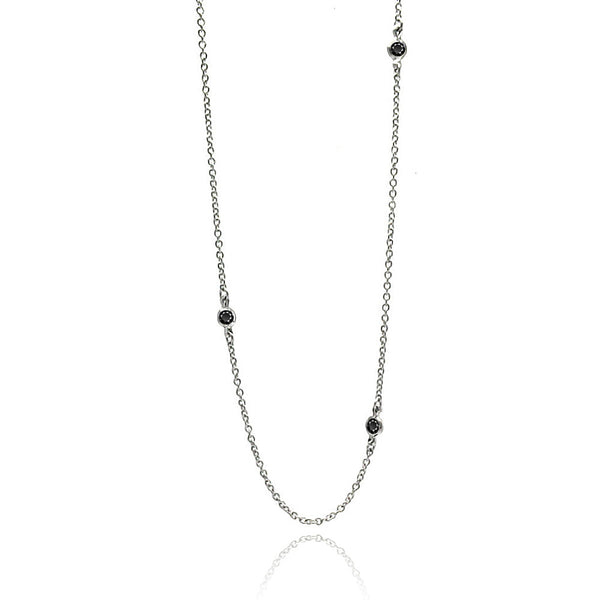 Rhodium Plated 925 Sterling Silver Black CZ By The Yard Necklace