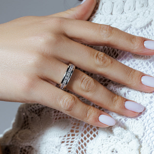 Silver 925 Rhodium Plated Channel Set CZ Stackable Eternity Ring