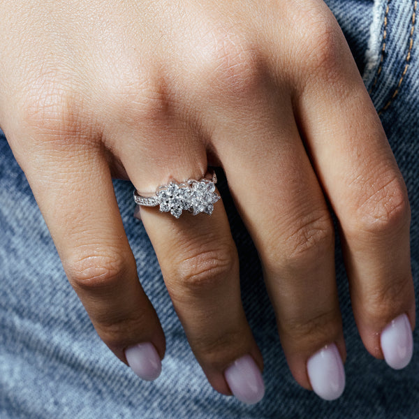 Silver 925 Rhodium Plated Double CZ Flower Ring