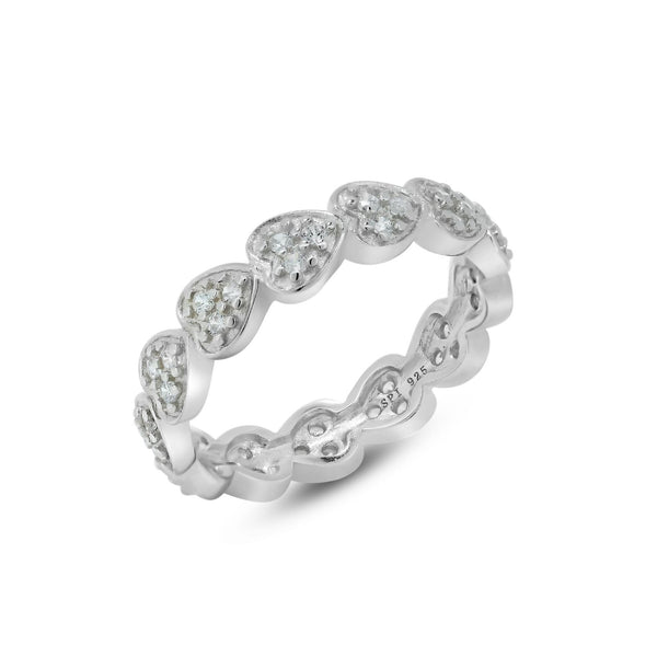 Silver 925 Rhodium Plated CZ Stackable Eternity Heart Ring