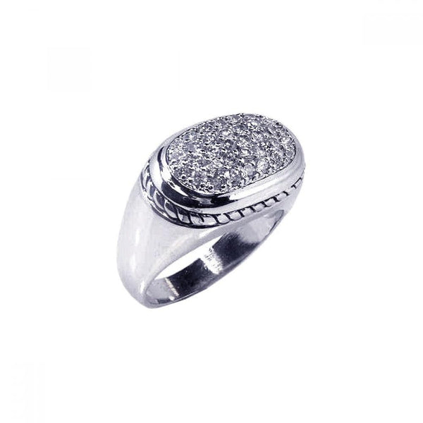 Silver 925 Rhodium Plated Micro Pave Clear CZ Oval Ring