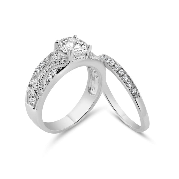 Silver 925 Rhodium Plated Pave Set CZ Ring Wedding Set