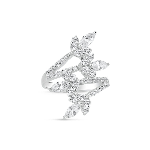 Silver 925 Rhodium Plated CZ Flower Wrap Ring
