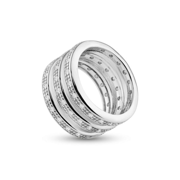 Silver 925 Rhodium Plated CZ Thick Channel Ring