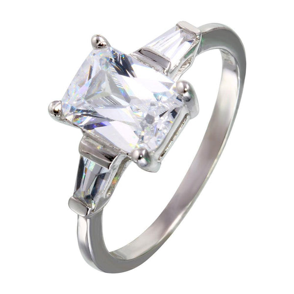 Rhodium Plated 925 Sterling Silver Square and Baguette CZ Stones Ring