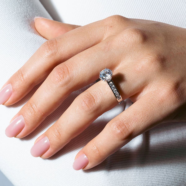 Silver 925 Black Rhodium Plated Round Black Center and Clear CZ Ring