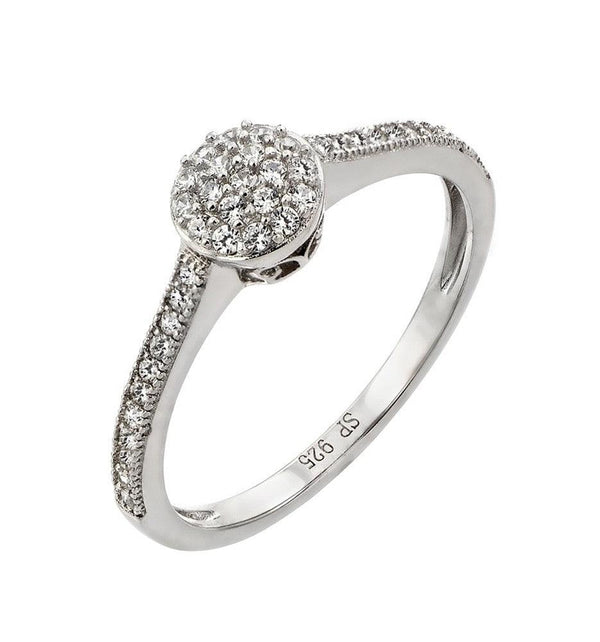 Silver 925 Rhodium Plated Round Clear CZ Graduated Double Ring