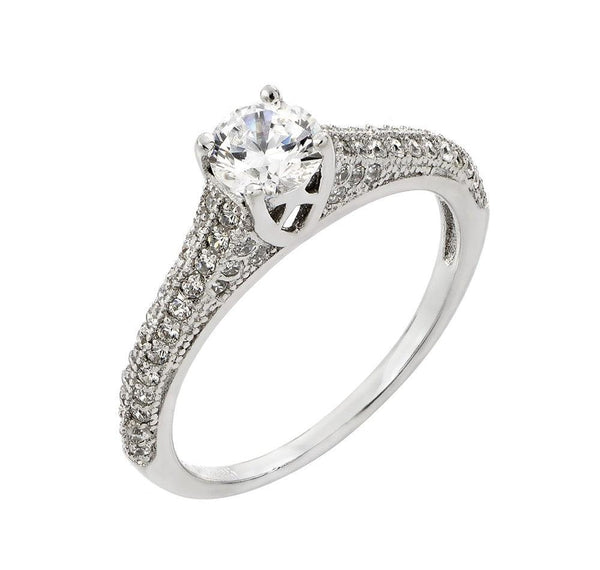 Silver 925 Rhodium Plated Solitaire Micro Pave CZ Ring