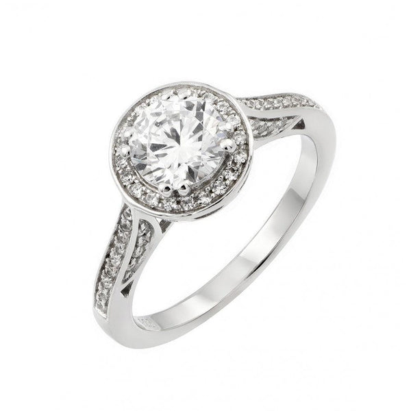 Silver 925 Rhodium Plated Micro Pave Clear Round CZ Wedding Ring
