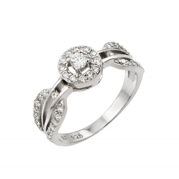 Silver 925 Rhodium Plated Looped Band Pave Small Center CZ Ring