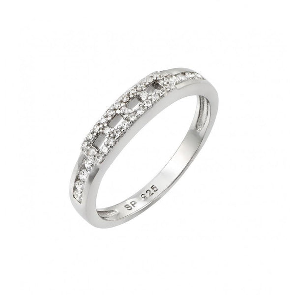 Silver 925 Rhodium Plated Thin Band Inlay CZ Ring