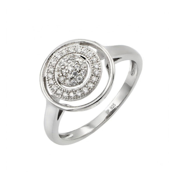 Silver 925 Rhodium Plated Three Graduated Circle Clear CZ inlay Ring