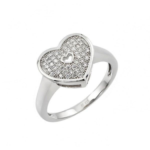 Silver 925 Rhodium Plated Micro Pave Heart CZ Ring