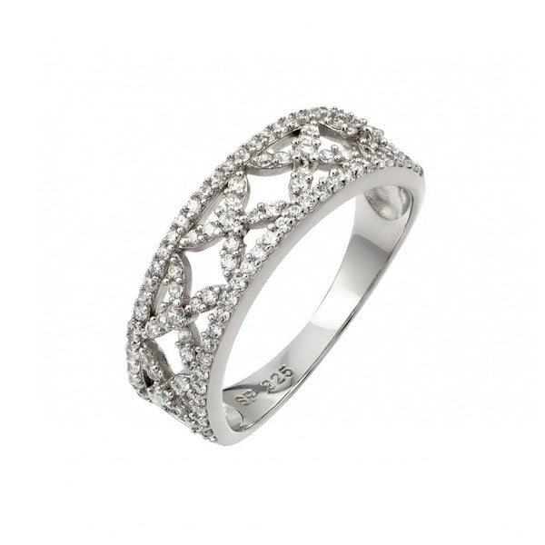 Silver 925 Rhodium Plated Clear Pave Set CZ Open Ring