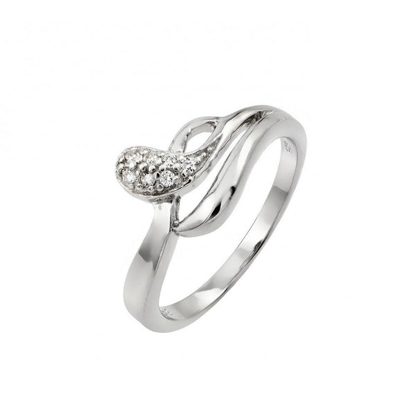 Silver 925 Rhodium Plated Clear Pave Set CZ Snake Ring