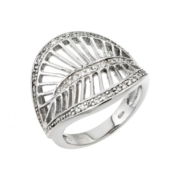 Silver 925 Rhodium Plated Clear CZ Filigree Leaf Ring