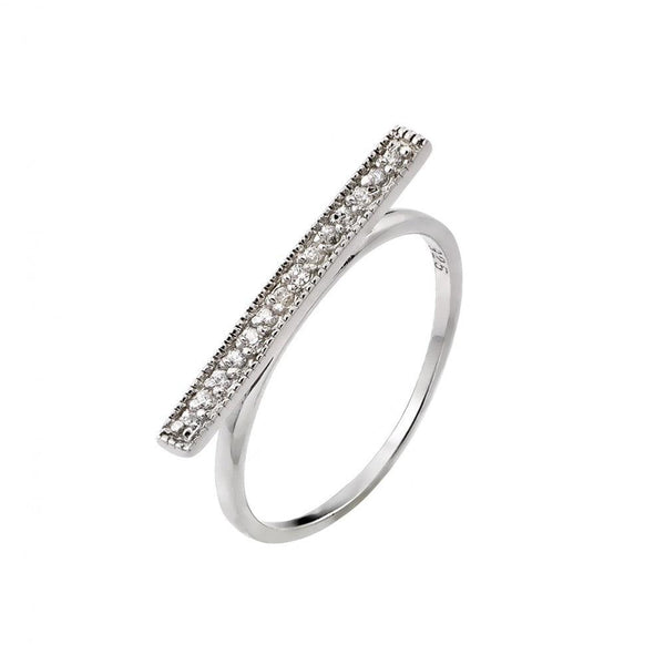 Silver 925 Rhodium Plated Channel Clear CZ Bar Ring