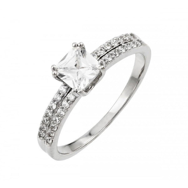 Silver 925 Rhodium Plated Clear Princess Cut CZ Ring