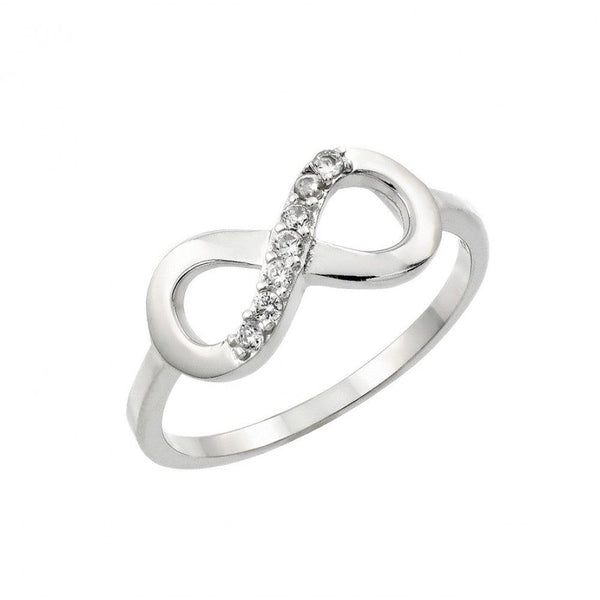 Silver 925 Rhodium Plated Infinity Eight Round Clear CZ Ring