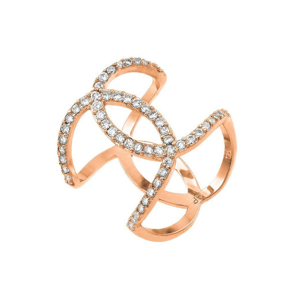 Rose Gold Plated 925 Sterling Silver Knotted CZ Ring