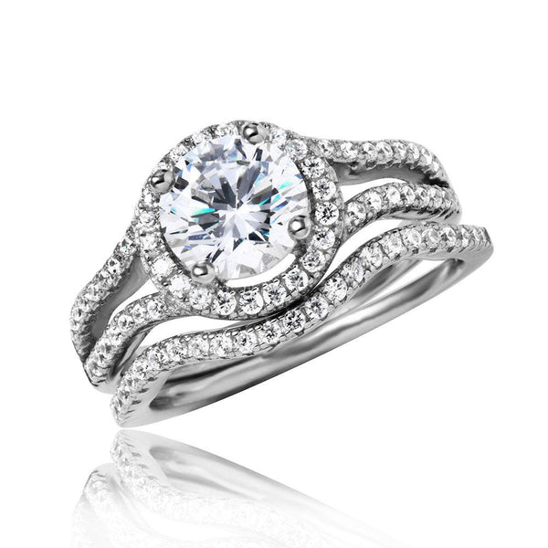Silver 925 Rhodium Plated Open Shank Halo Wedding Ring