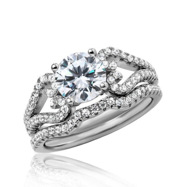 Silver 925 Rhodium Plated Heart Engagement CZ Silver Ring with 7mm Center