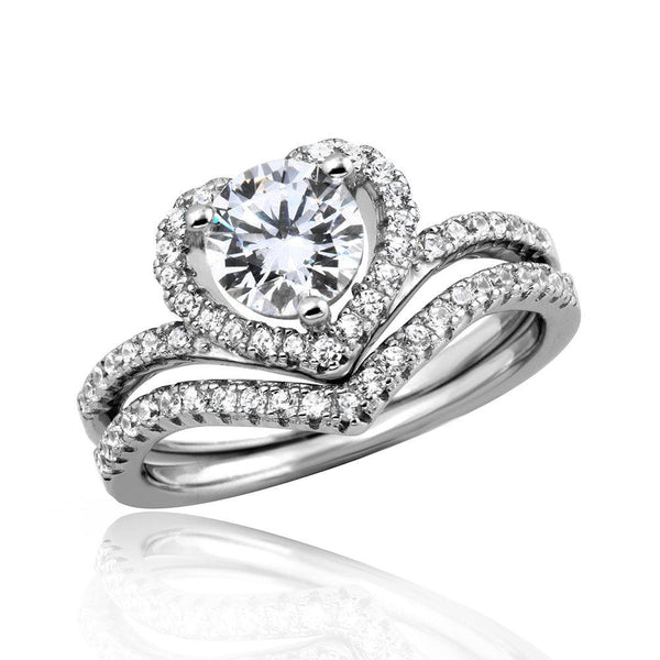 Silver 925 Rhodium Plated CZ Heart Engagement Ring