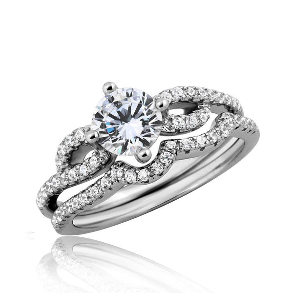 Silver 925 Rhodium Plated Engagement Wave CZ Ring