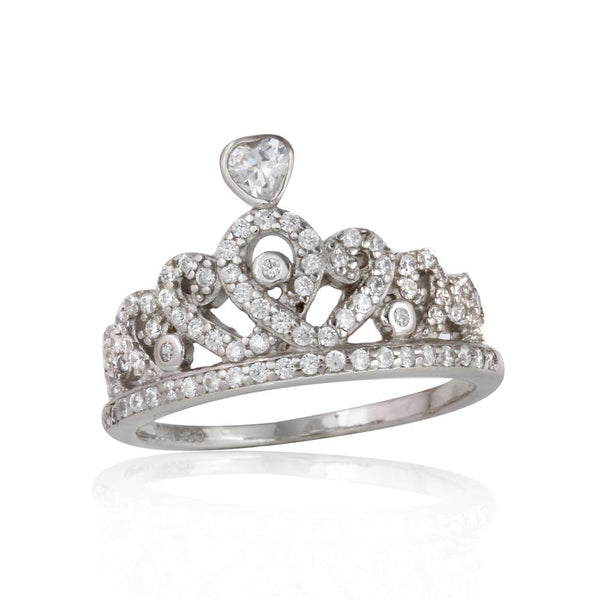 Rhodium Plated 925 Sterling Silver CZ Tiara Ring