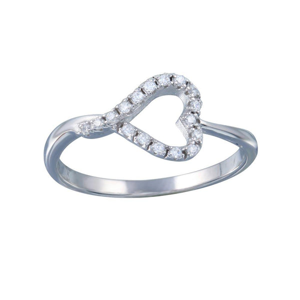 Rhodium Plated 925 Sterling Silver Side Way Open Heart CZ Ring
