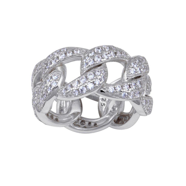 Rhodium Plated 925 Sterling Silver Curb Design Link Ring 9.8mm