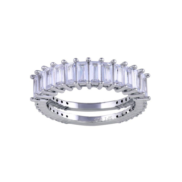 Rhodium Plated 925 Sterling Silver Two Bar Baguette with Clear CZ Ring