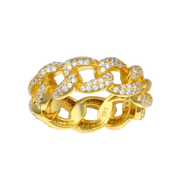 Gold Plated 925 Sterling Silver Curb Design Link Ring 7.3mm