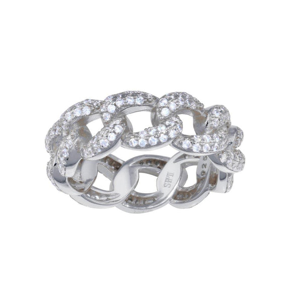 Rhodium Plated 925 Sterling Silver Curb Design Link Ring 7.3mm