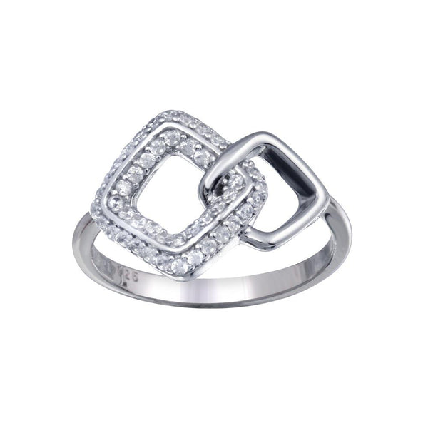 Rhodium Plated 925 Sterling Silver Open Diamond Link Clear CZ Ring